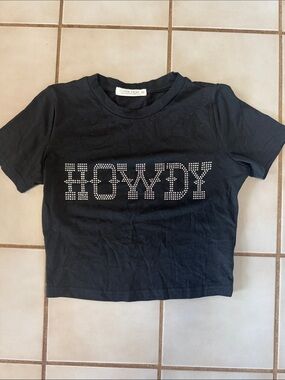 12th Tribe Howdy Studded Crop Tee - Black